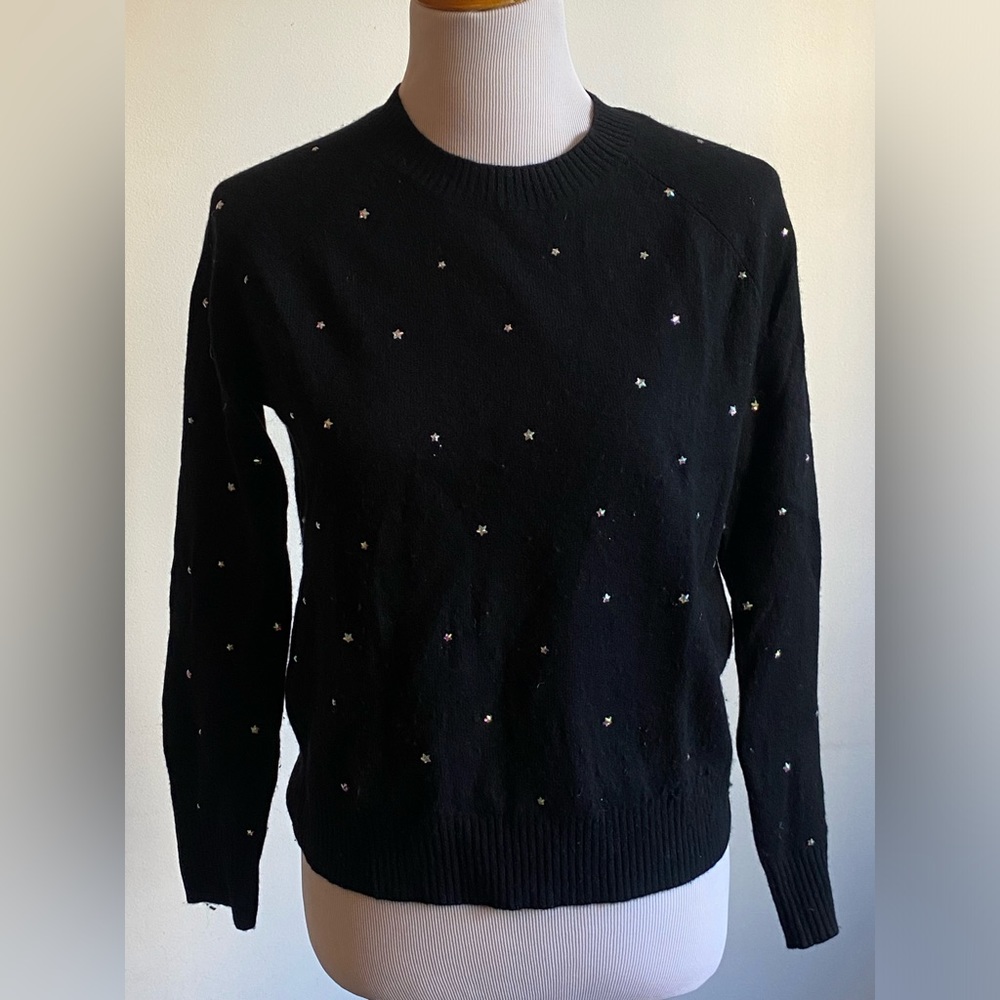 Aqua by Bloomingdales Black Jeweled Rhinestone Sweater - Size XS